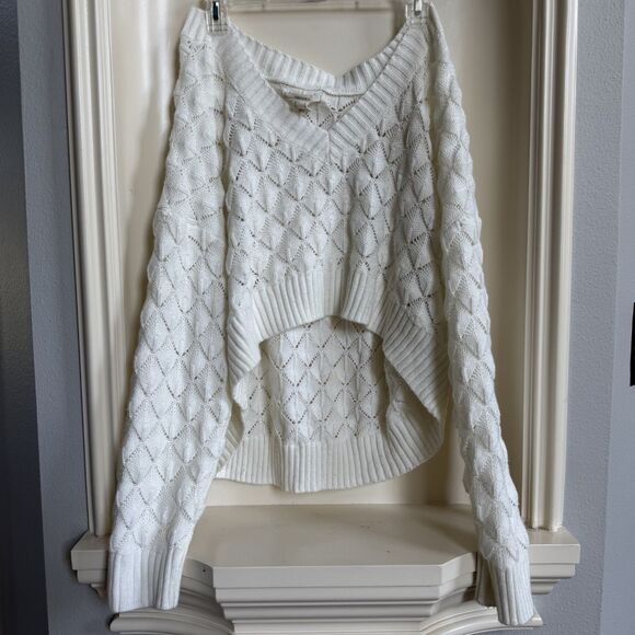 Forever 21 White Crop Slouchy V Neck Sweater Size Large - Picture 1 of 3